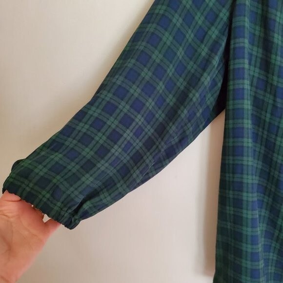 Talbots Tartan Plaid Semi Sheer Tie Sleeve Blouse - Picture 2 of 7